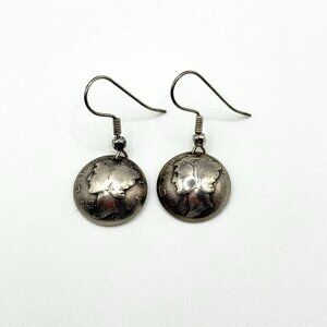 Vintage 1917 Mercury Dime Coin Silver Earrings Handcrafted Sterling Silver